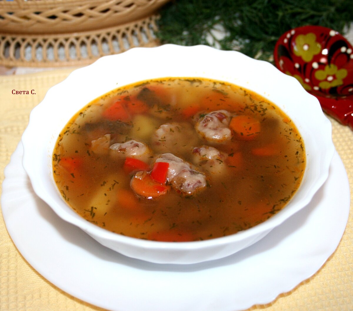 Вкусный постный овощной суп с грибами и клёцками из фасоли