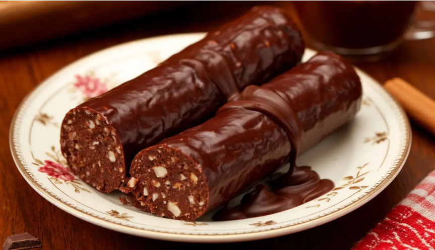 Несложный десерт из детства: шоколадная колбаса на быстром огне